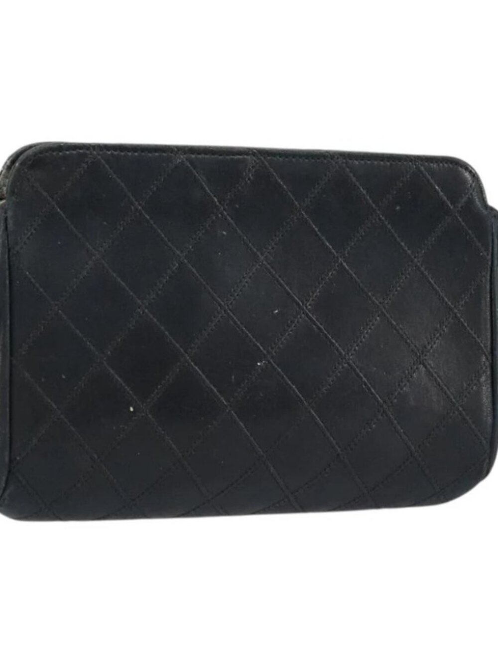 CHANEL Pouch Lamb Skin Black CC Auth 47074